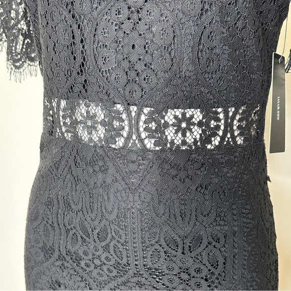 Lulu's Remarkable Black Sheer Lace Short Sleeve Mini Dress NWT medium - Picture 4 of 7